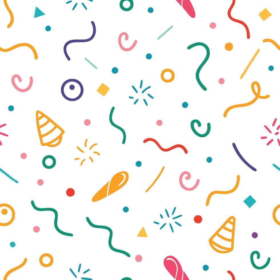 a colorful party background with confetti and st white background reamers vector