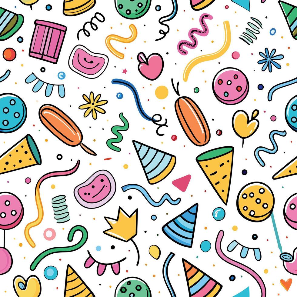 seamless pattern with colorful part items vector