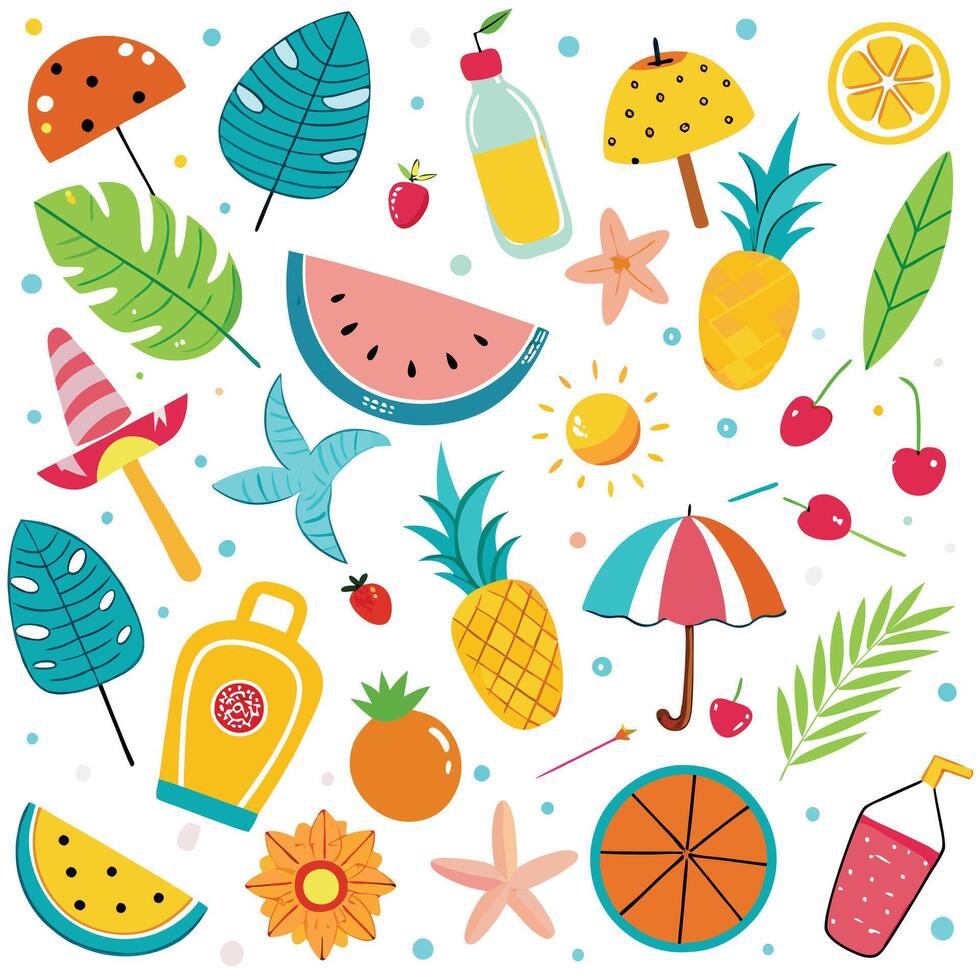 summer fruits and drinks illustration vector