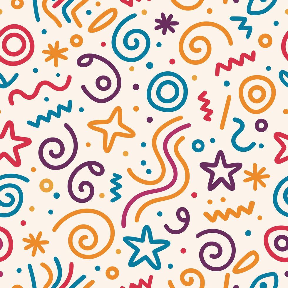 seamless pattern with colorful shapes stars white background vector