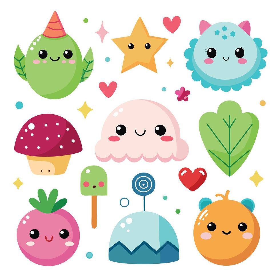 cute kawaii monsters set of white background illustration vector