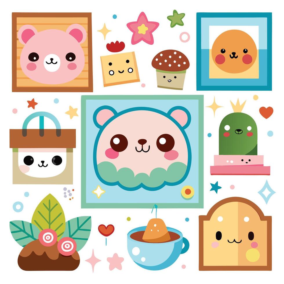 a collection of cute bears and other items vector