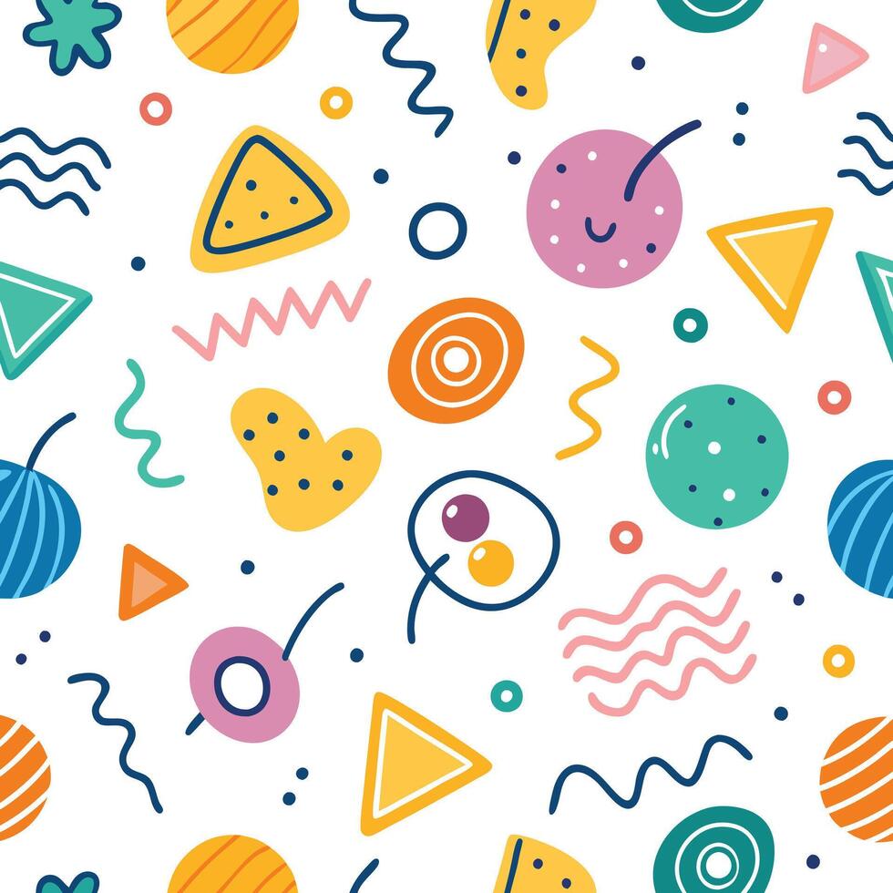 seamless pattern with colorful on a white background shapes and shapes vector