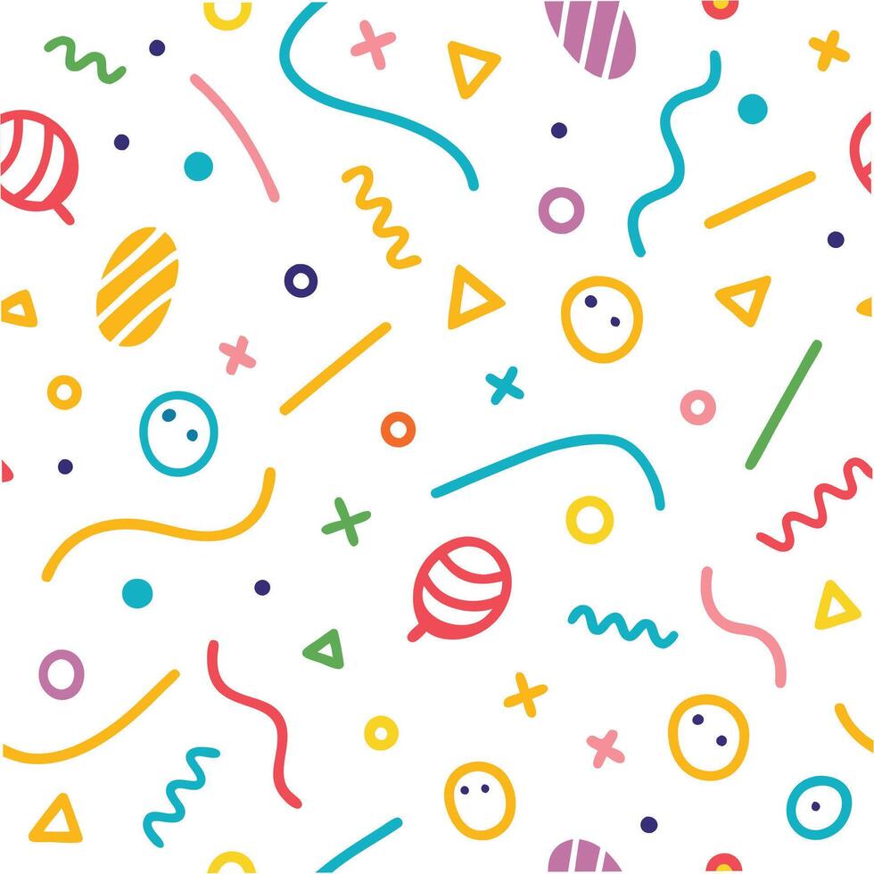 a colorful pattern with various shapes white background lines vector