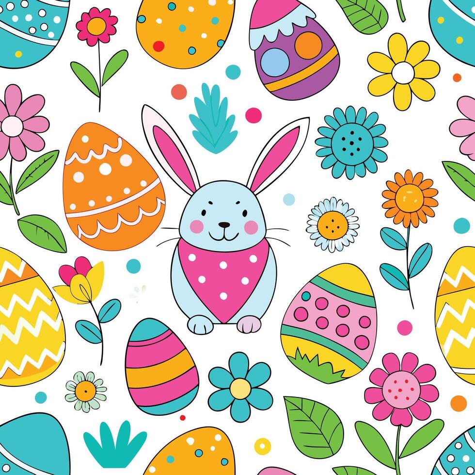 easter seamless pattern with bunny andwhite background eggs vector
