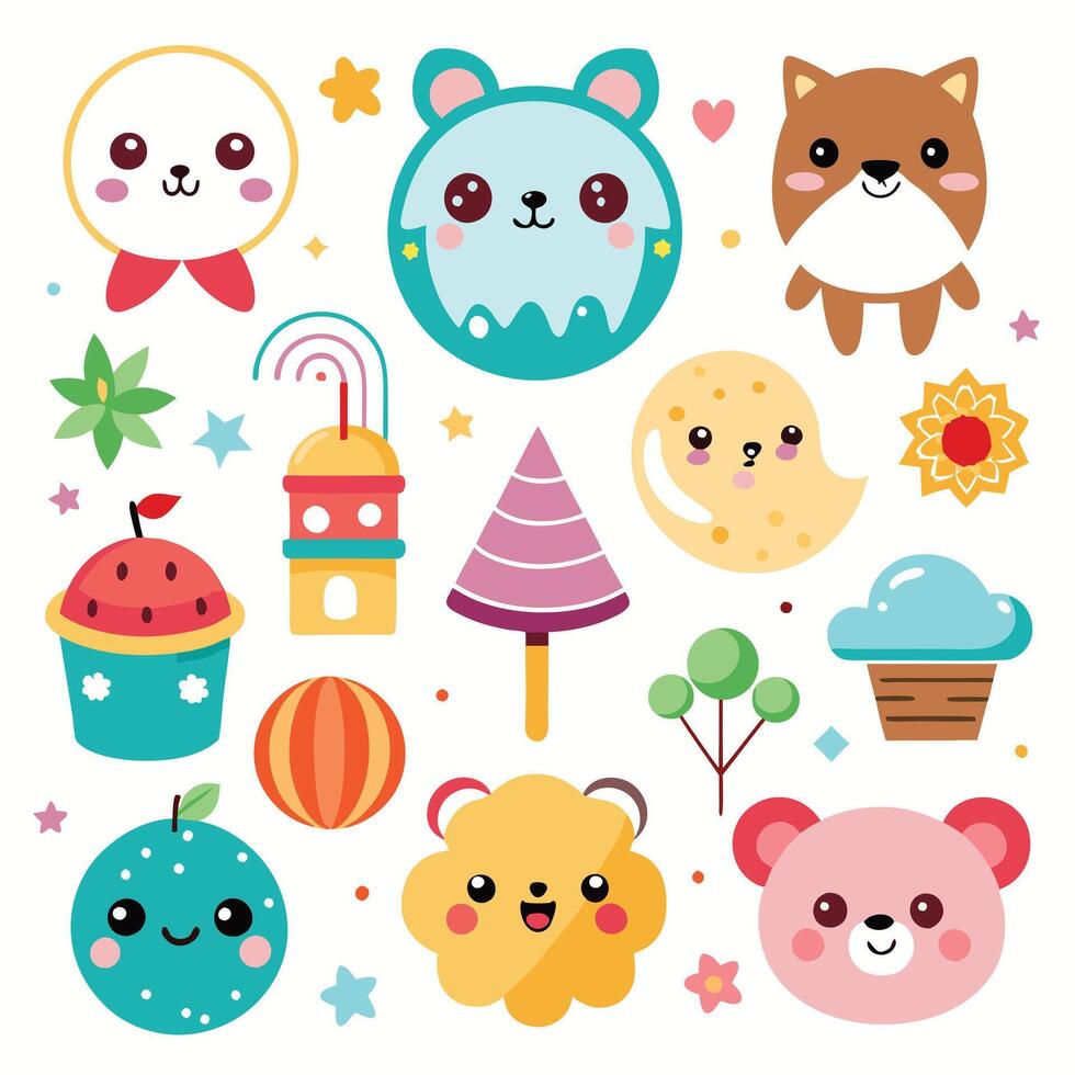 cute animal icons set illustration vector