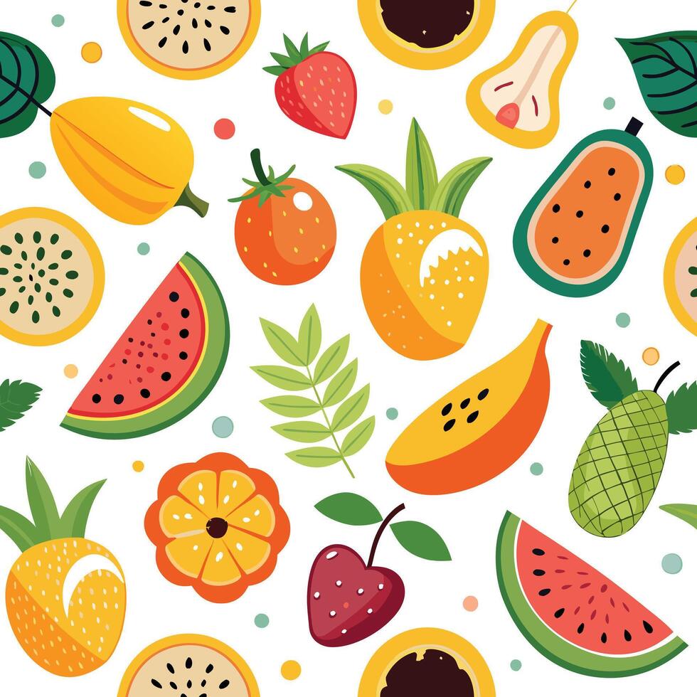 seamless pattern with fruits and berries white background vector