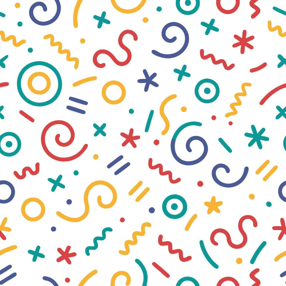 seamless pattern with white background colorful geometric shapes and lines vector