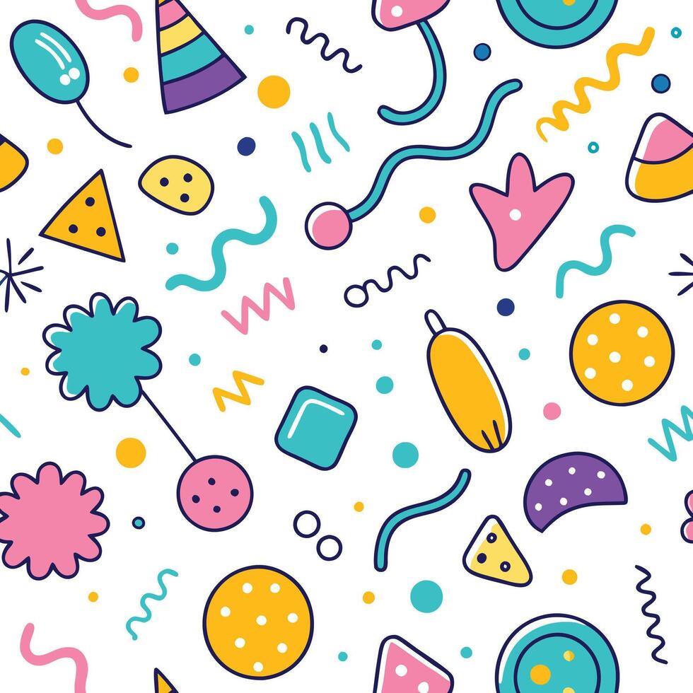 seamless pattern with colorful on a white background objects and shapes vector