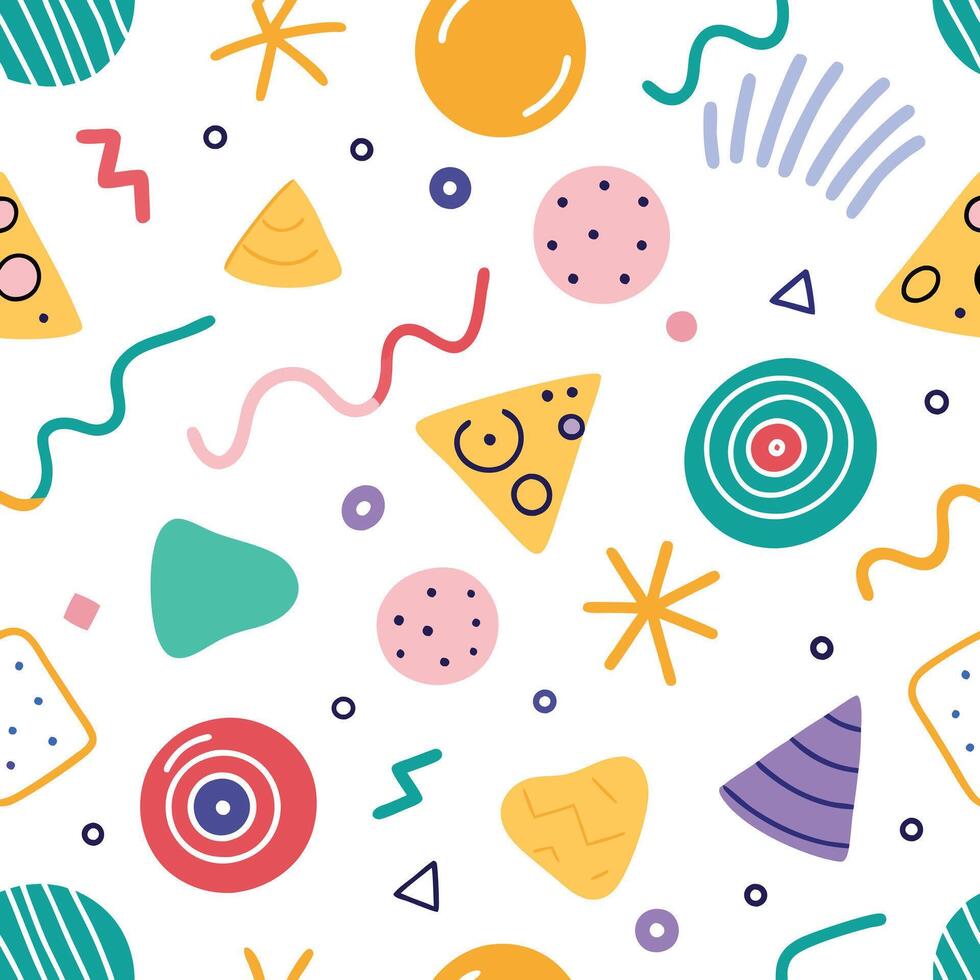 seamless pattern with colorful shapes and shape white background s vector