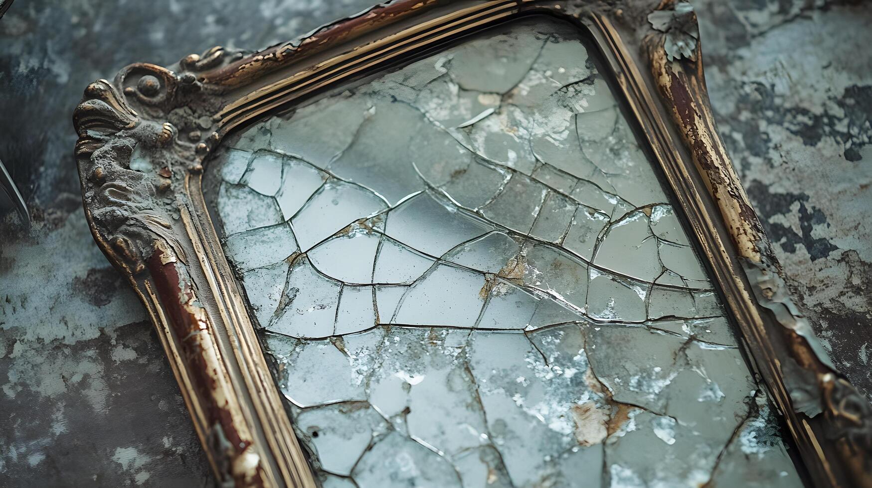 An old broken mirror on a wall photo