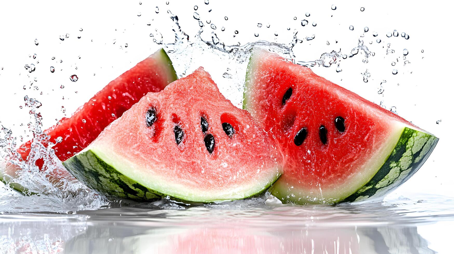 Watermelon slices splashing in water photo