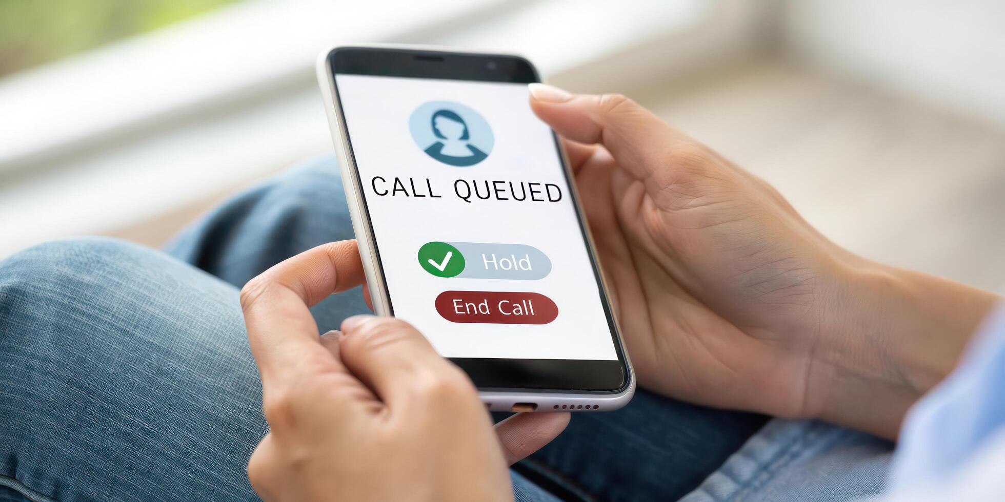 Call center agent using smartphone to call customer photo