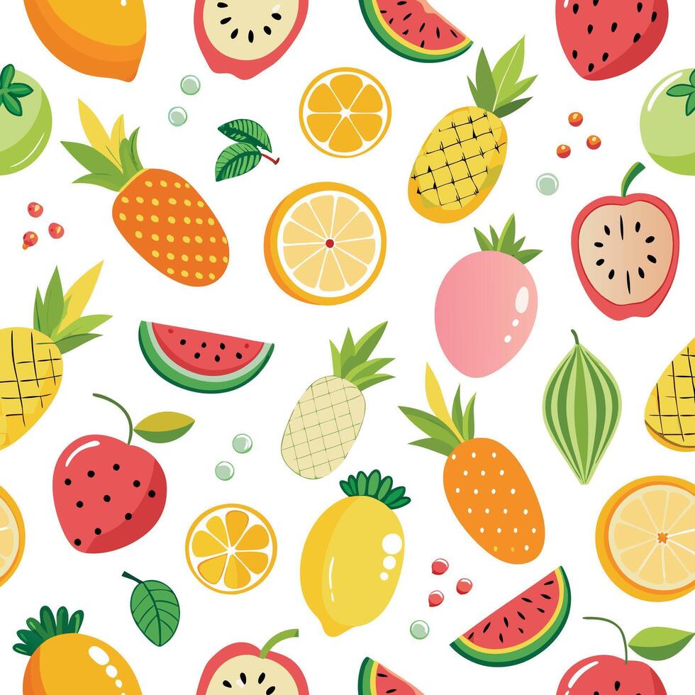 seamless pattern with fruits vegetables white background vector