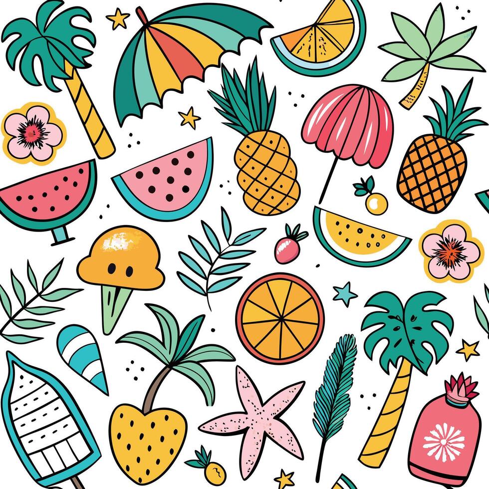 seamless pattern with tropical fruits and vegetab white background les vector
