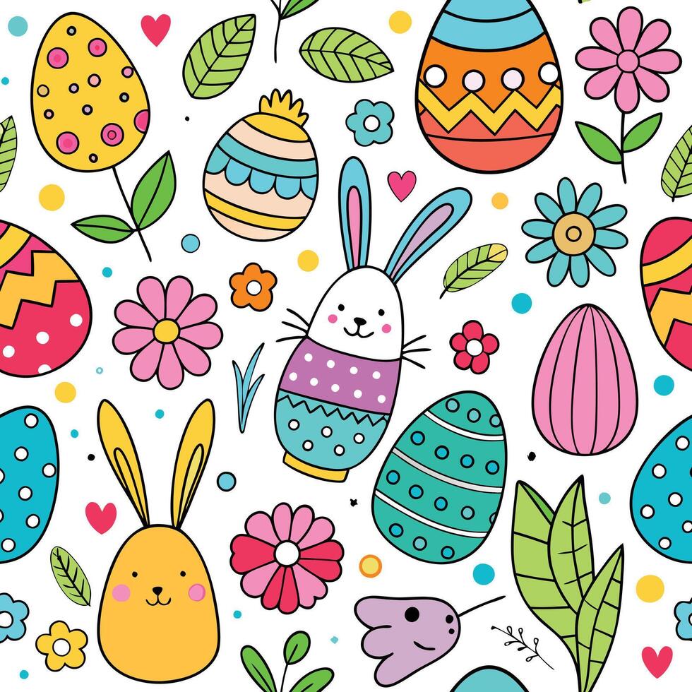 easter seamless pattern bunny and eg white background gs vector
