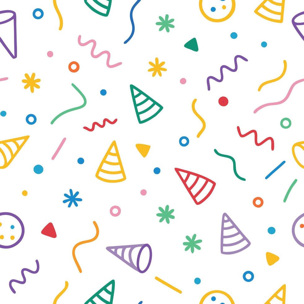 a colorful party pattern with confetti party hats vector