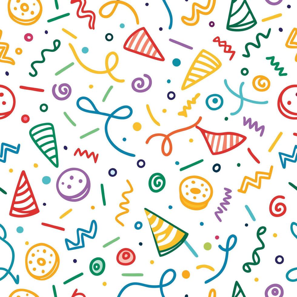seamless pattern colorful confetti and streamers vector