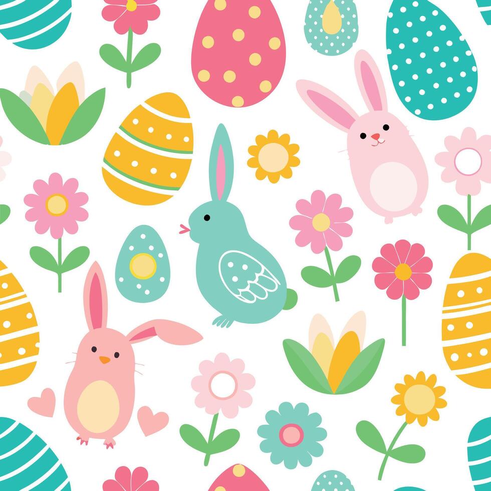 easter seamless pattern with cute bunny eg white background gs vector