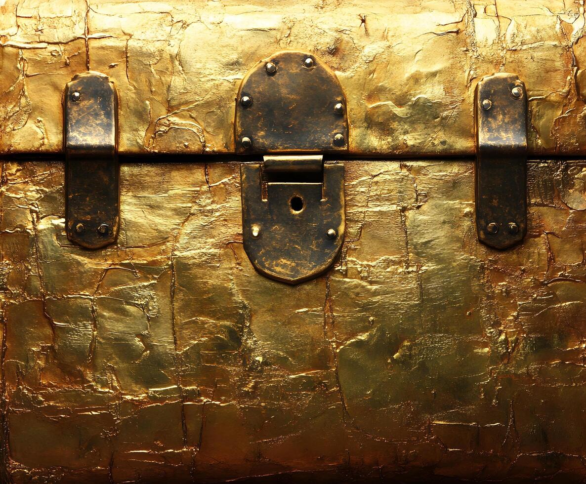 A gold trunk with a lock on it photo