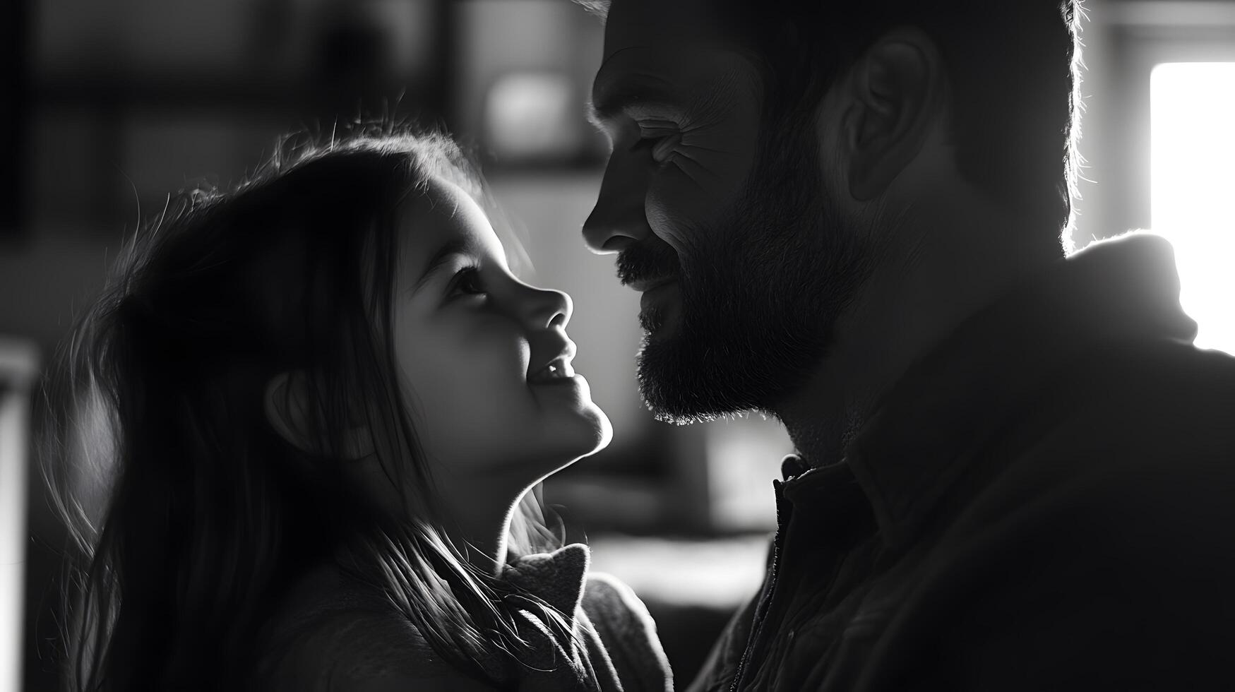 A man and a little girl are looking at each other photo