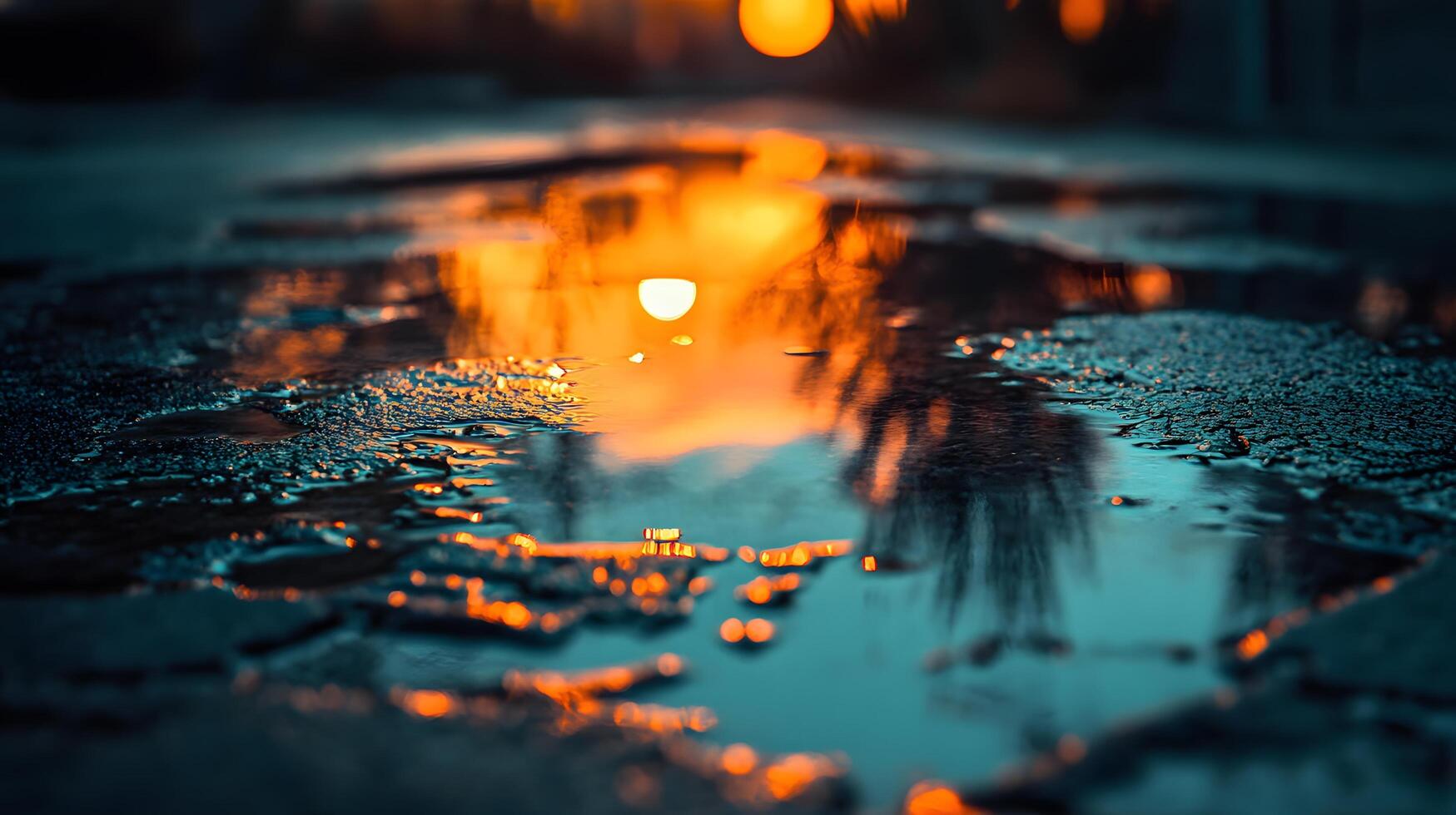 Sunset reflection on wet pavement photo