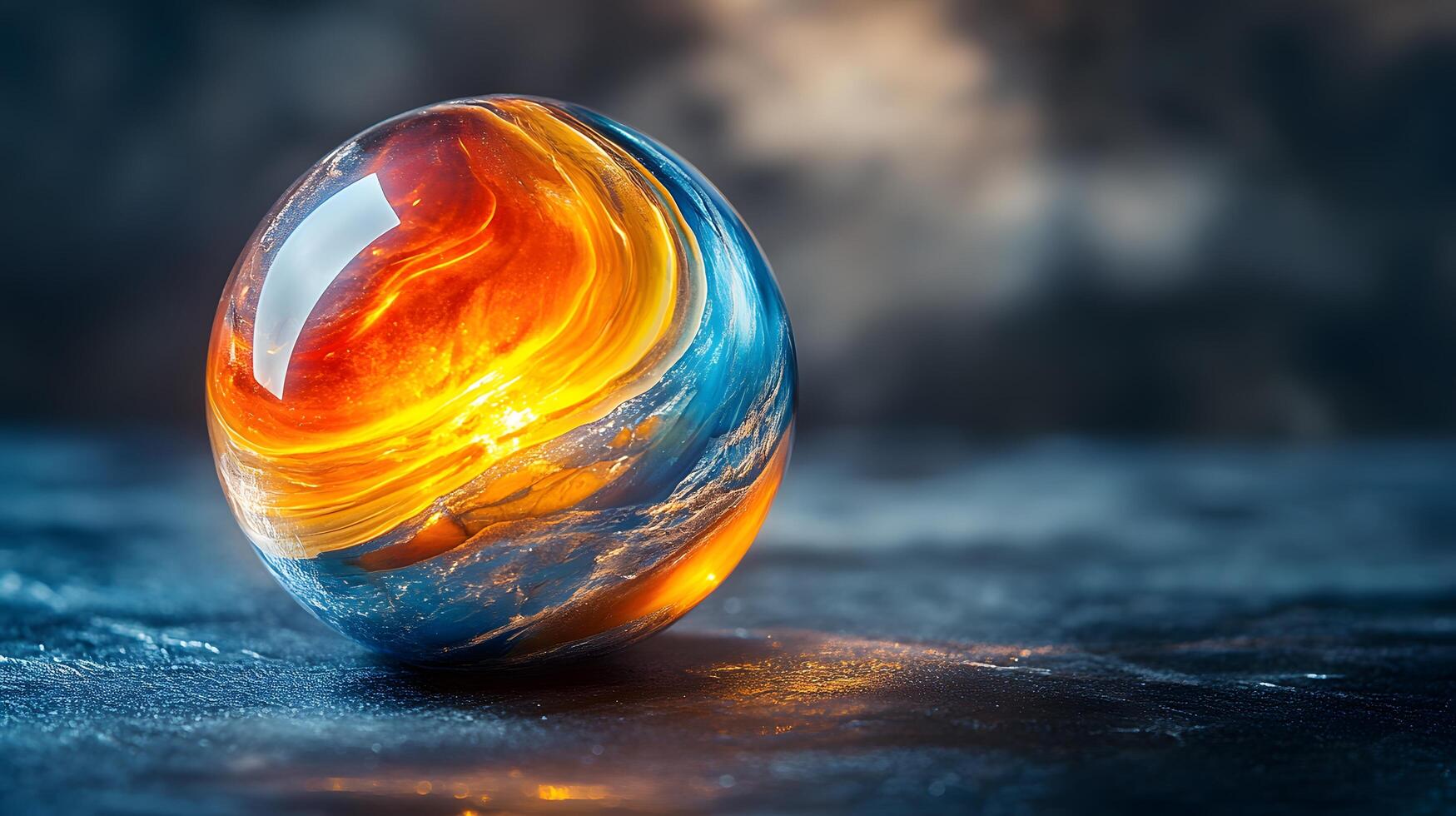 A marble ball with a colorful swirl on it photo