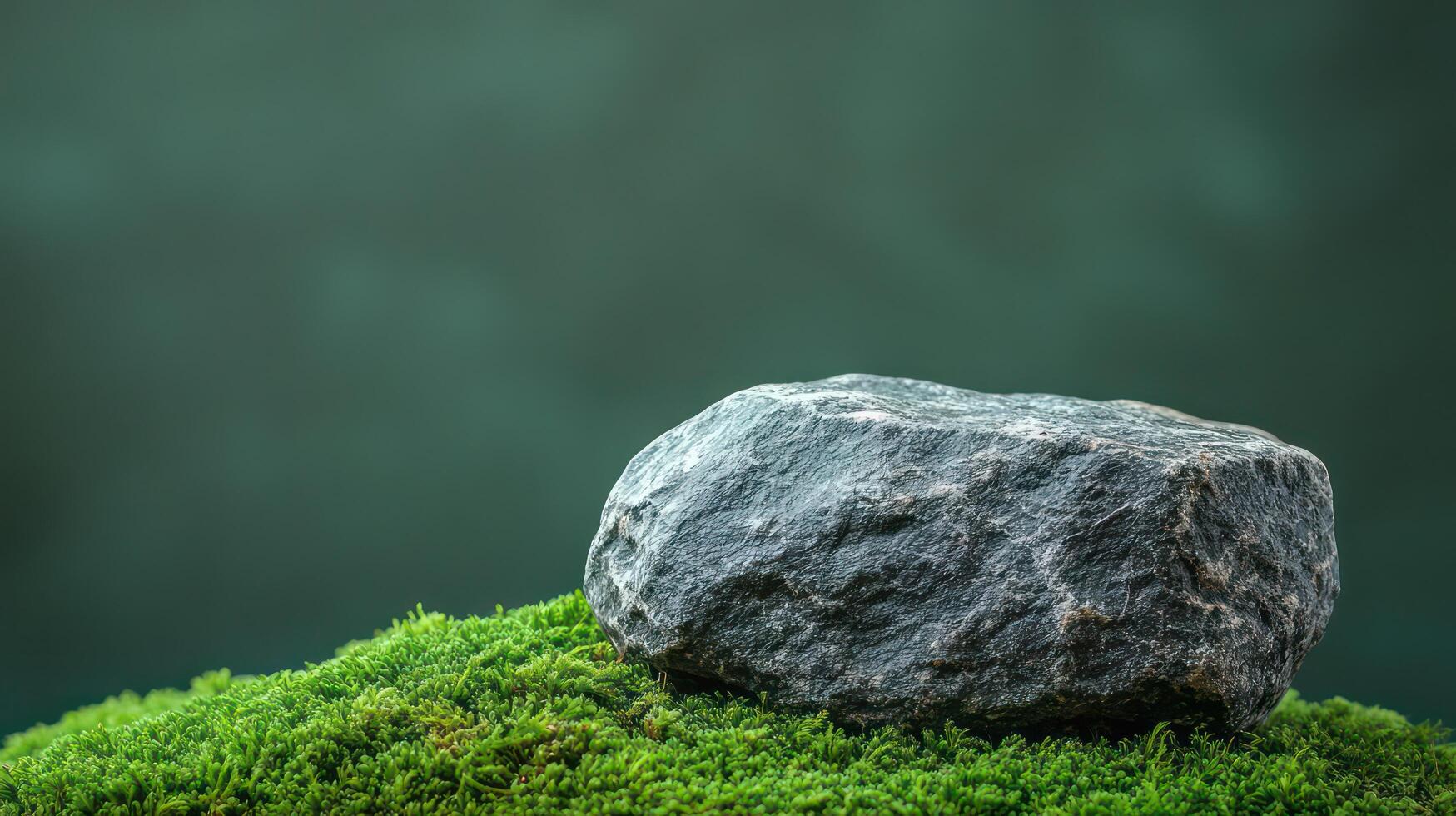 A rock sitting on top of a green grassy field photo