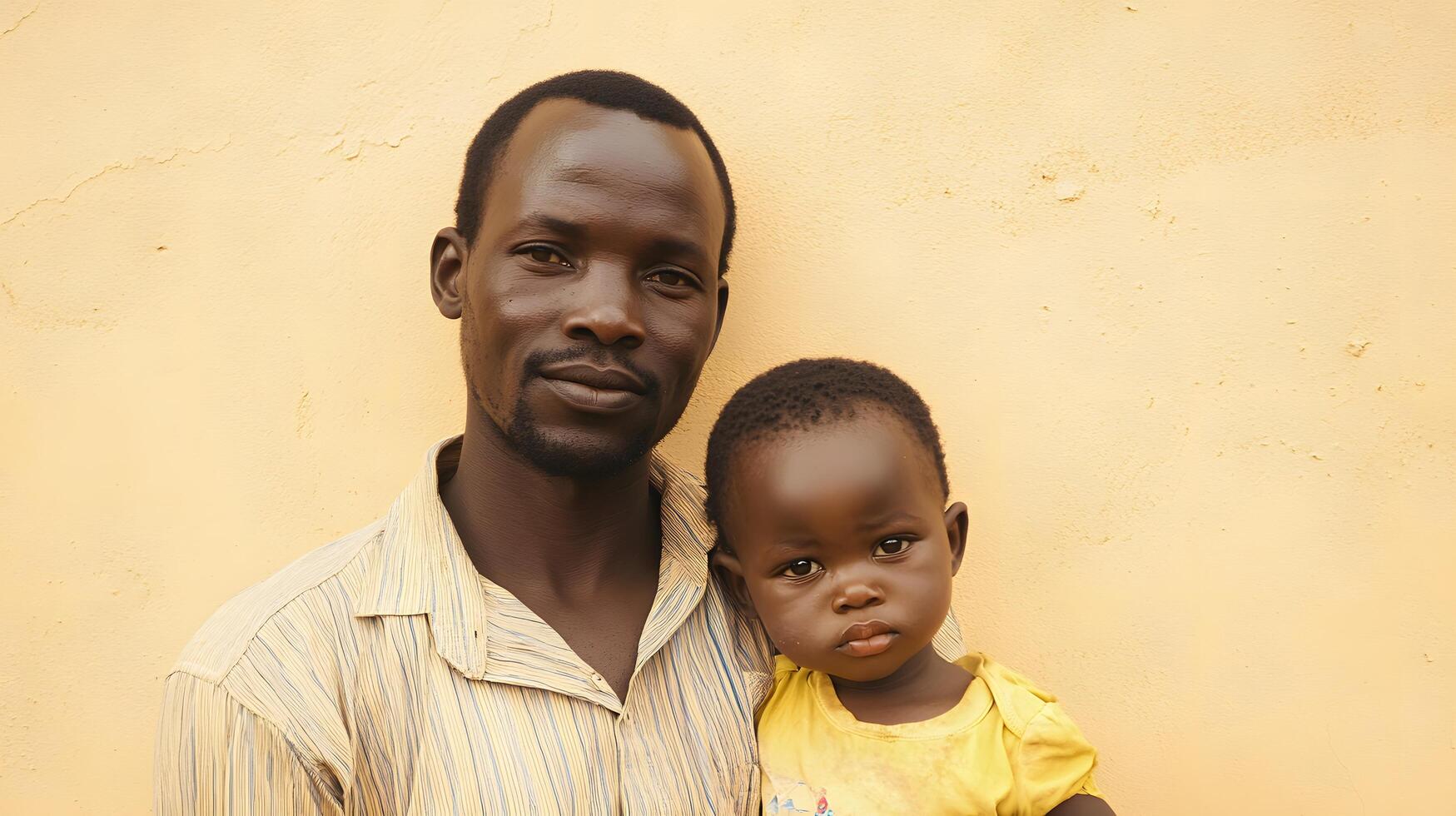 A man holding a child against a wall photo