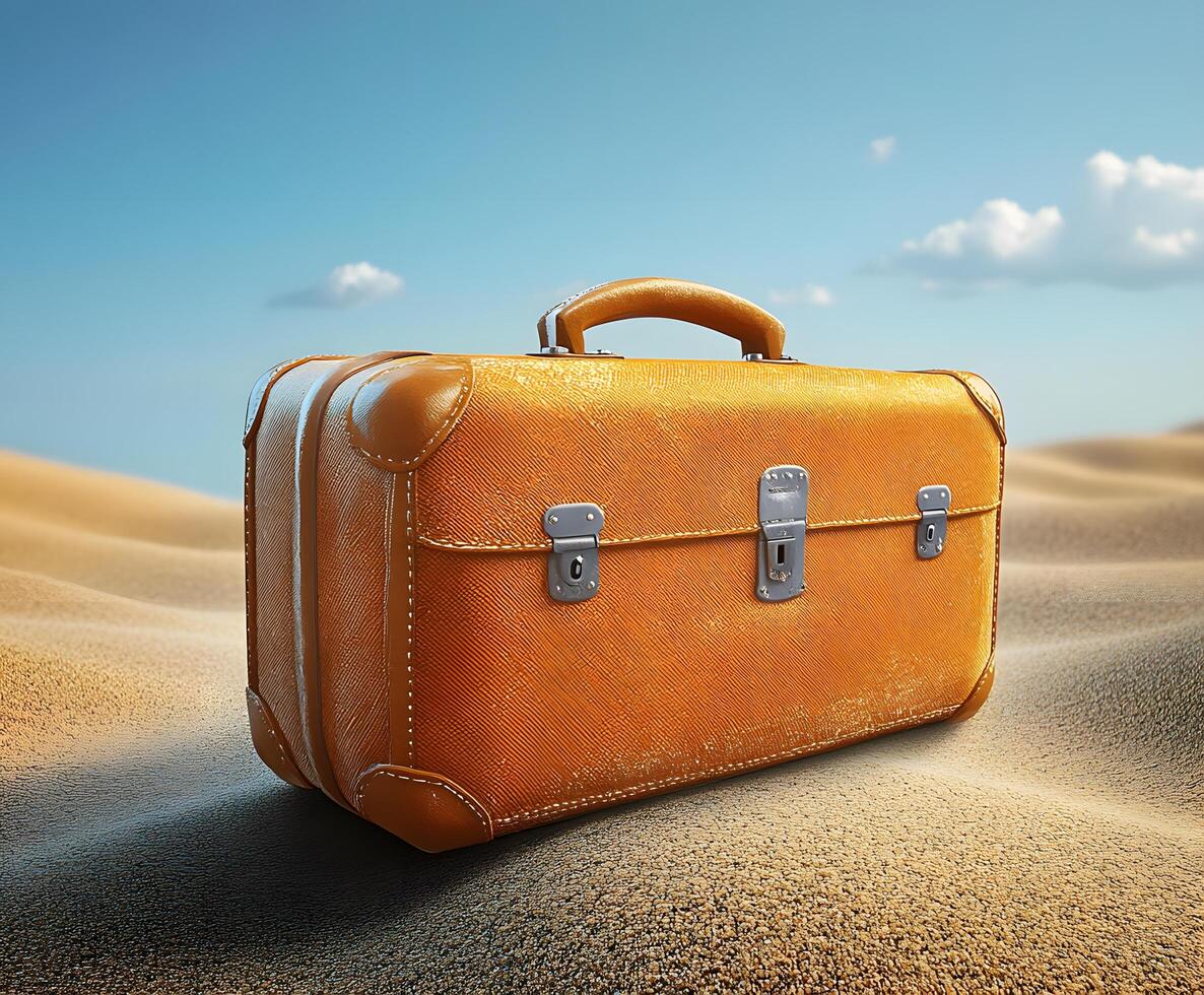 A suitcase sitting in the sand photo