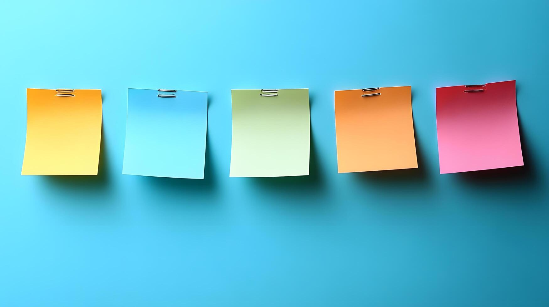 Colorful sticky notes on blue background photo
