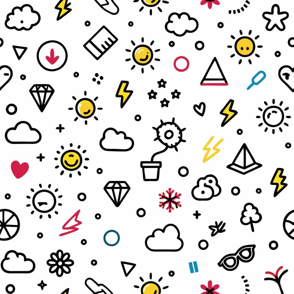 seamless pattern with sun, clouds, other symbols vector