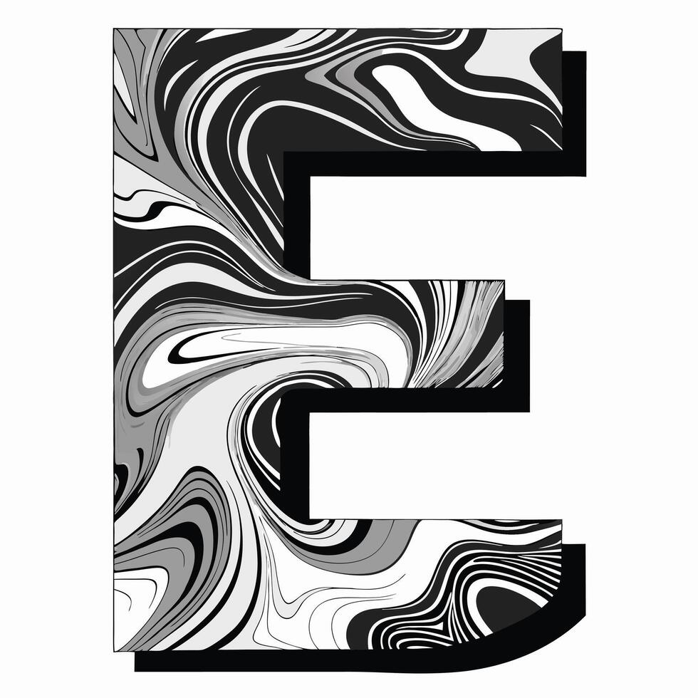 the letter e is made up of black and white swirled patterns vector