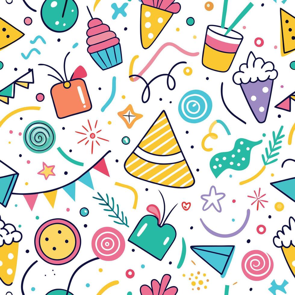 seamless pattern with colorful party white background items vector