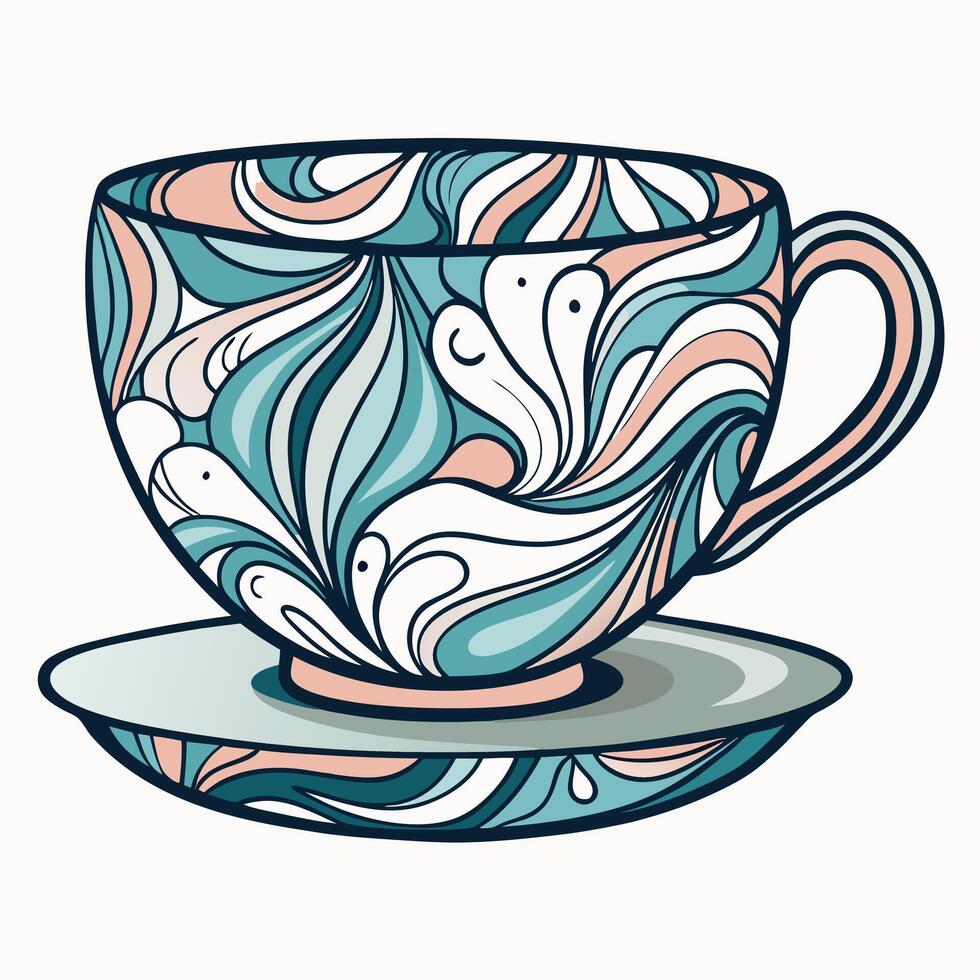illustration of a cup of tea with a saucer and a pattern vector
