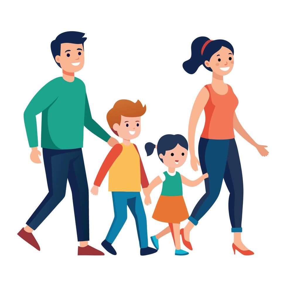 happy family walking together illustratio white background n vector