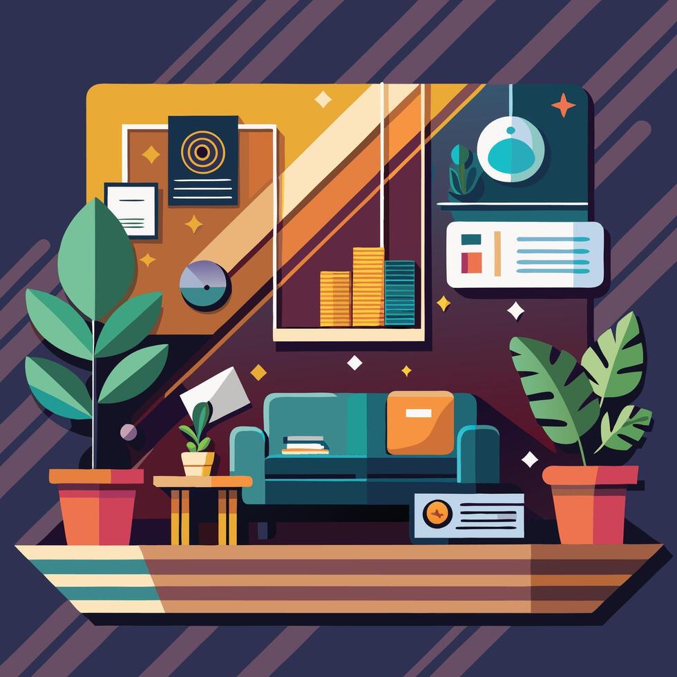 a flat style illustration of a living room vector