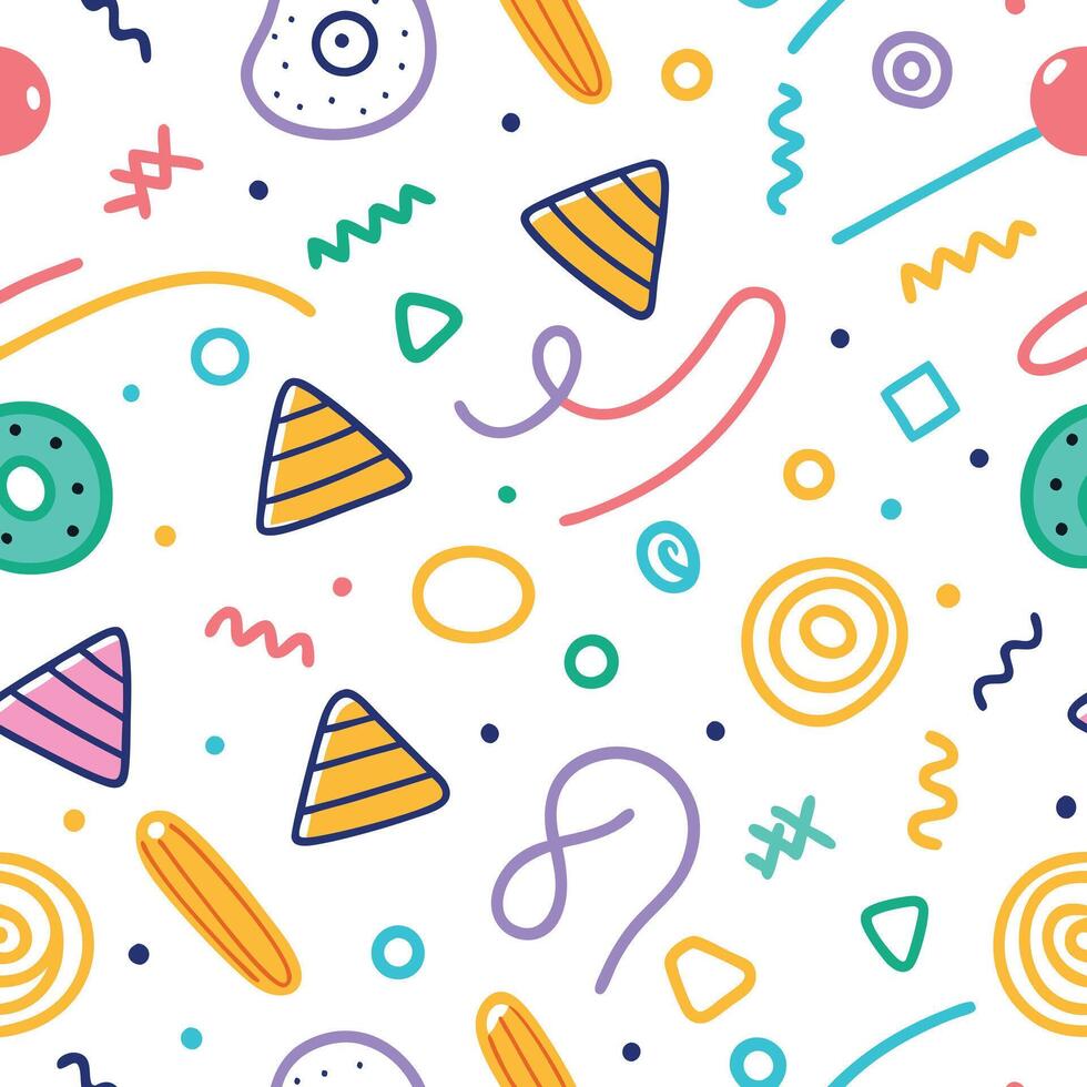 seamless pattern with on a white background colorful shapes and lines vector