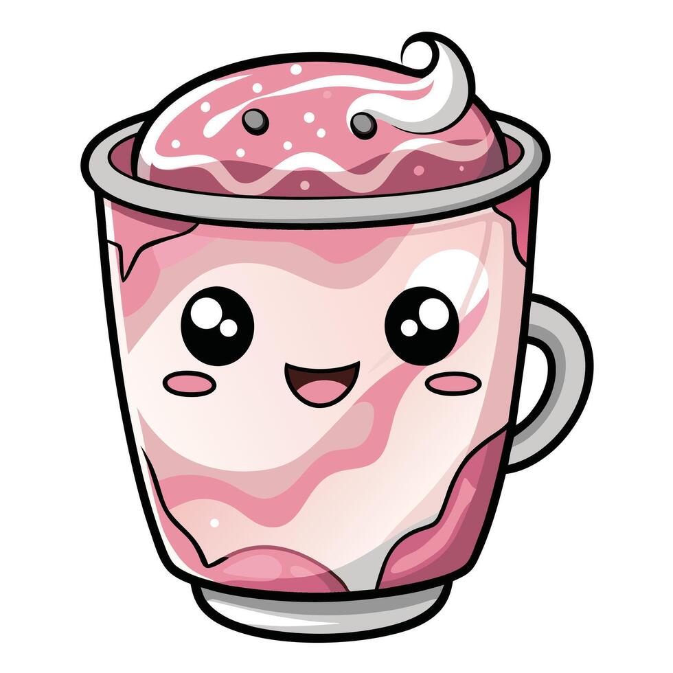 a cup of hot chocolate with a pink and white swirl vector