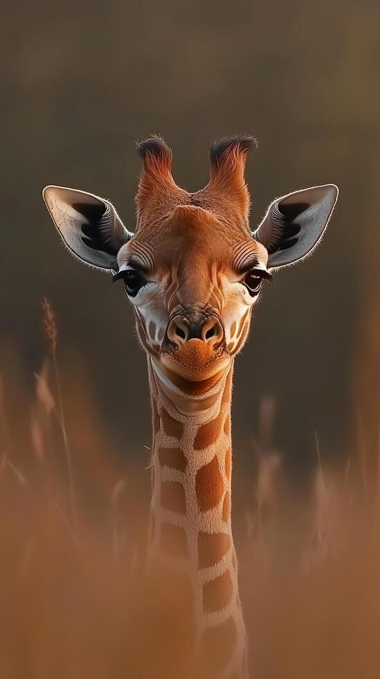 A giraffe is looking at the camera photo