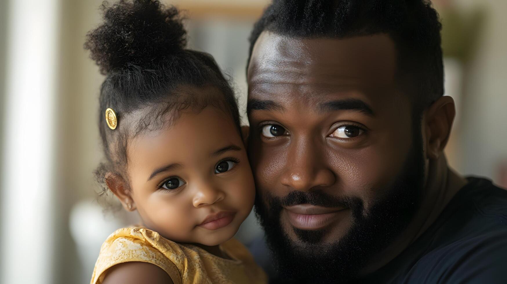 A man and a little girl are looking at the camera photo