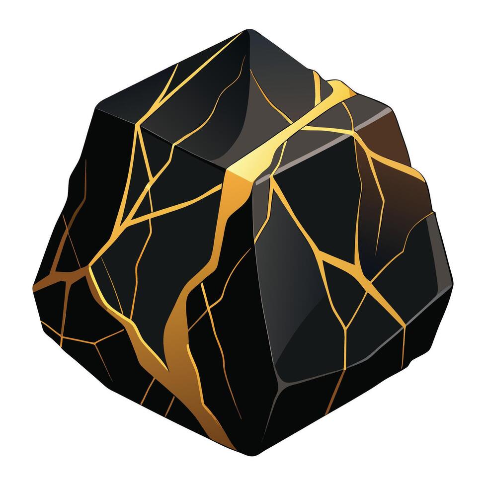 a black and gold rock with cracks on it vector