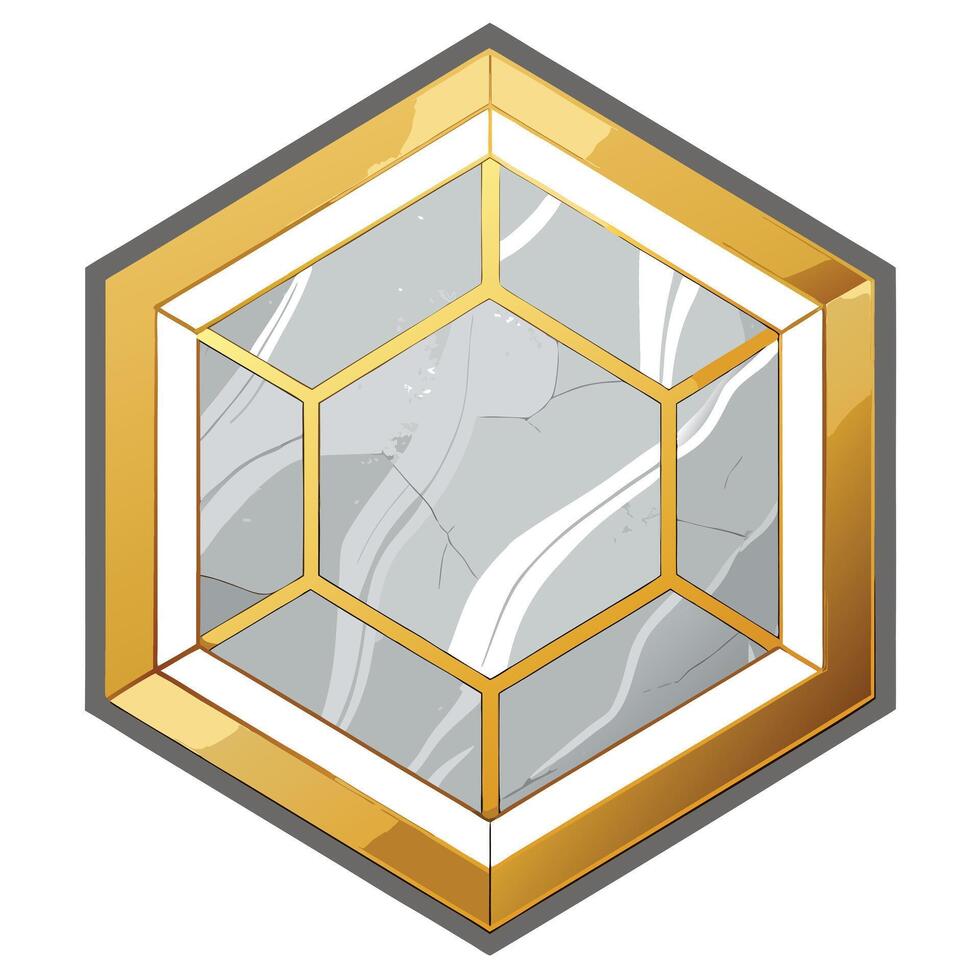 a hexagon with a gold frame and a white marble vector