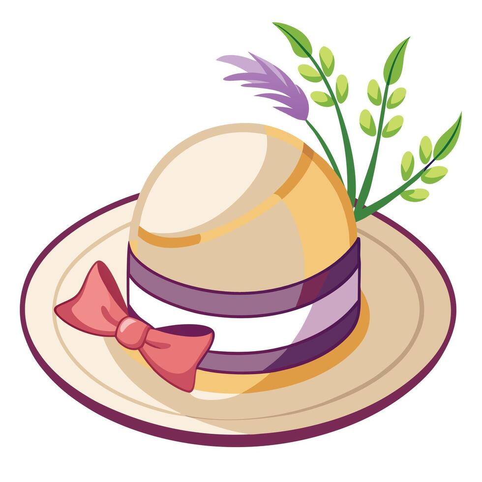 a hat with purple flowers and a bow vector