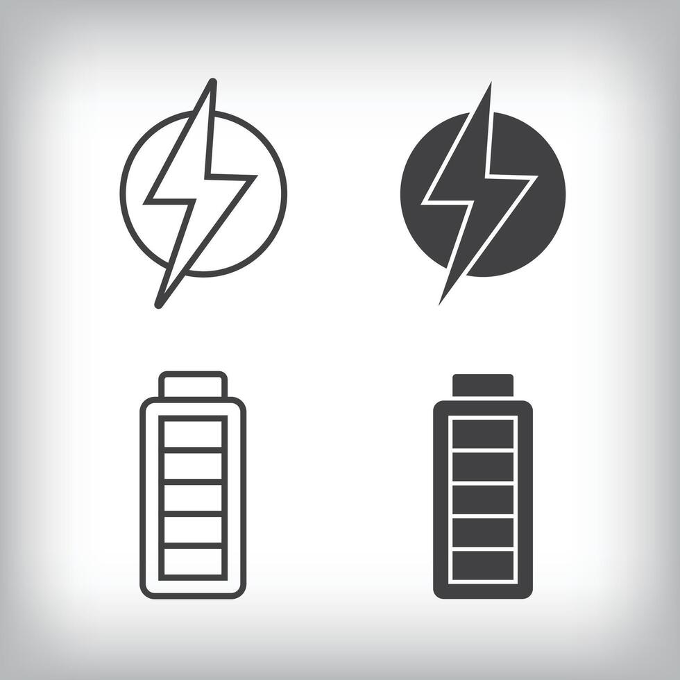 Battery lightning and full battery artistic design. Simple linear and flat electricity charging icon set. vector