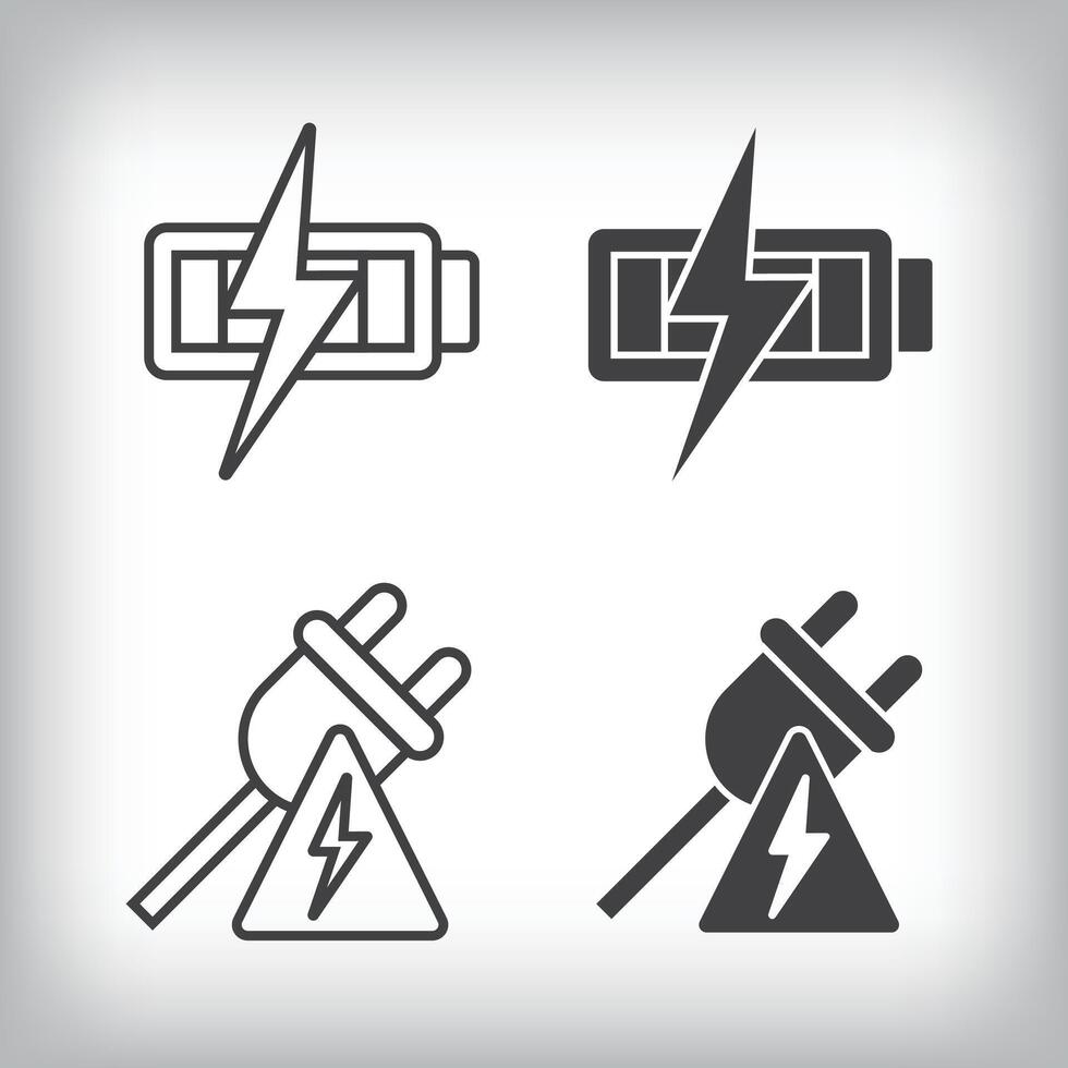 Battery charging and power plug charging artistic design. Simple linear and flat electric charging icon set. vector