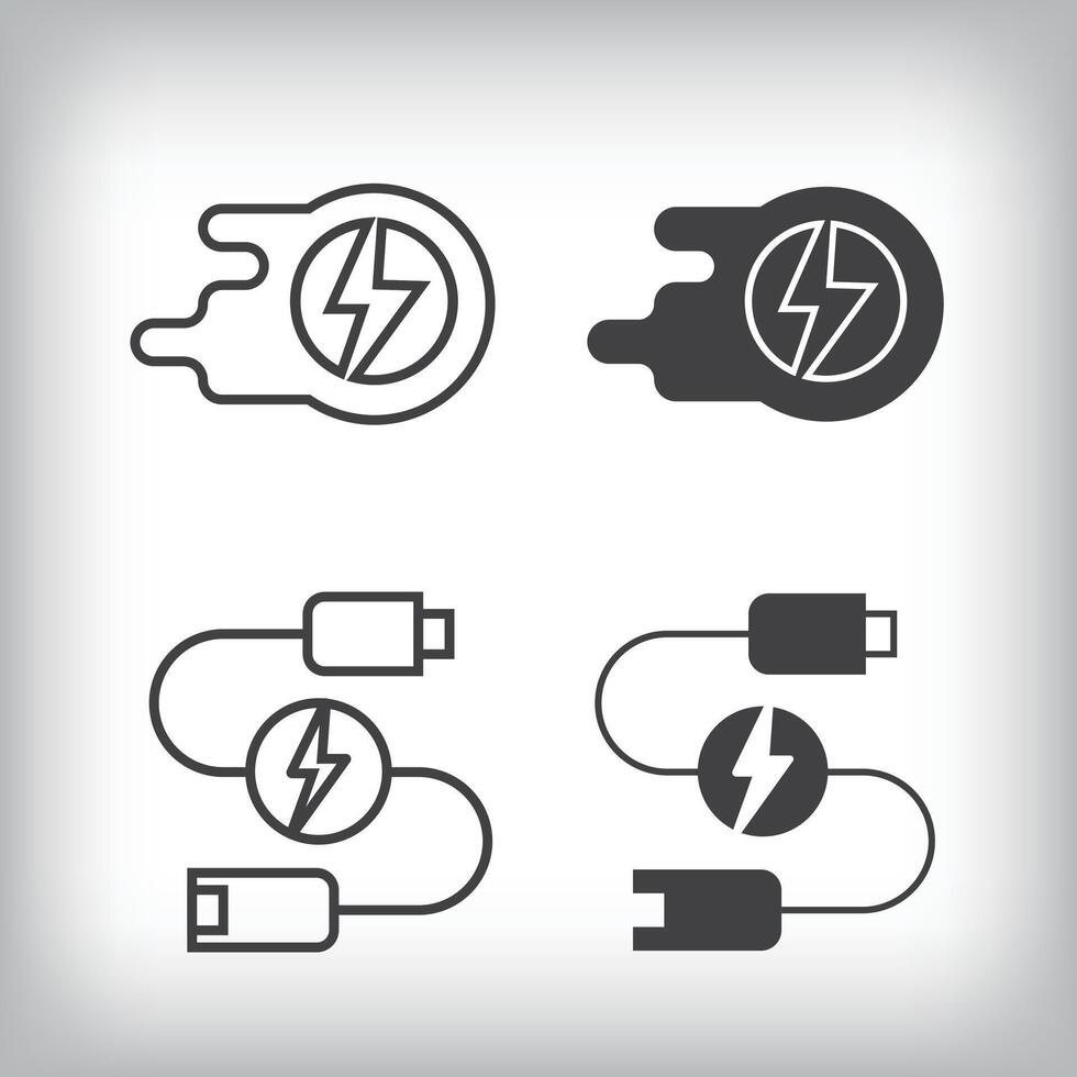 Battery speed and electric cable artistic design. Simple linear and flat electric charge icon set. vector