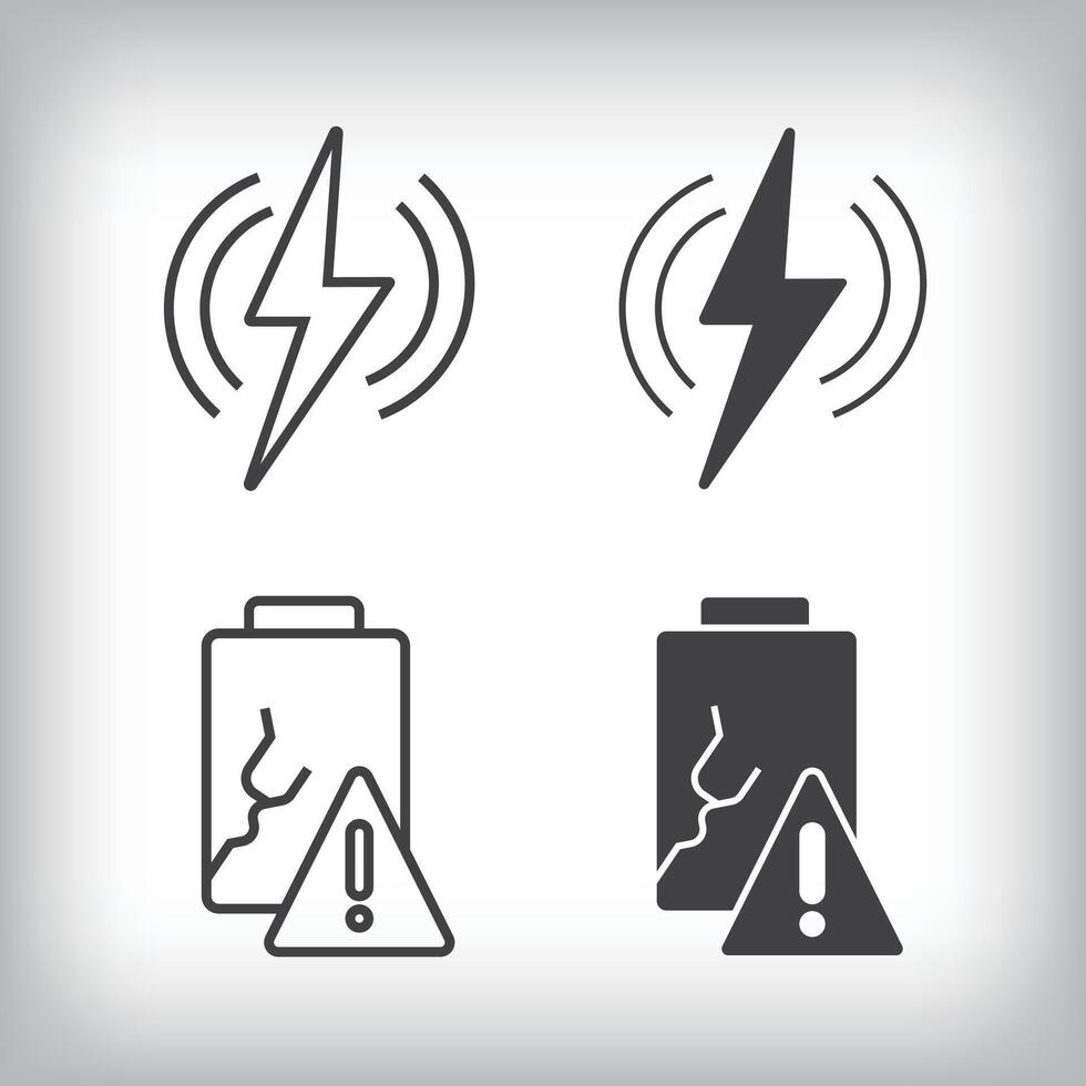 Battery lightning and battery warning artistic design. Simple linear and flat electricity charging icon set. vector
