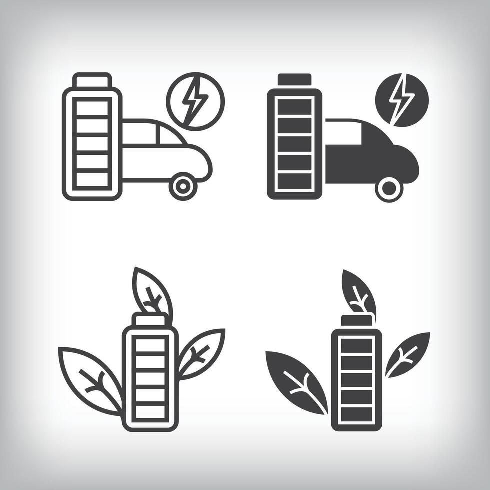 Car charging battery and green battery artistic design. Simple linear and flat electric charging icon set. vector