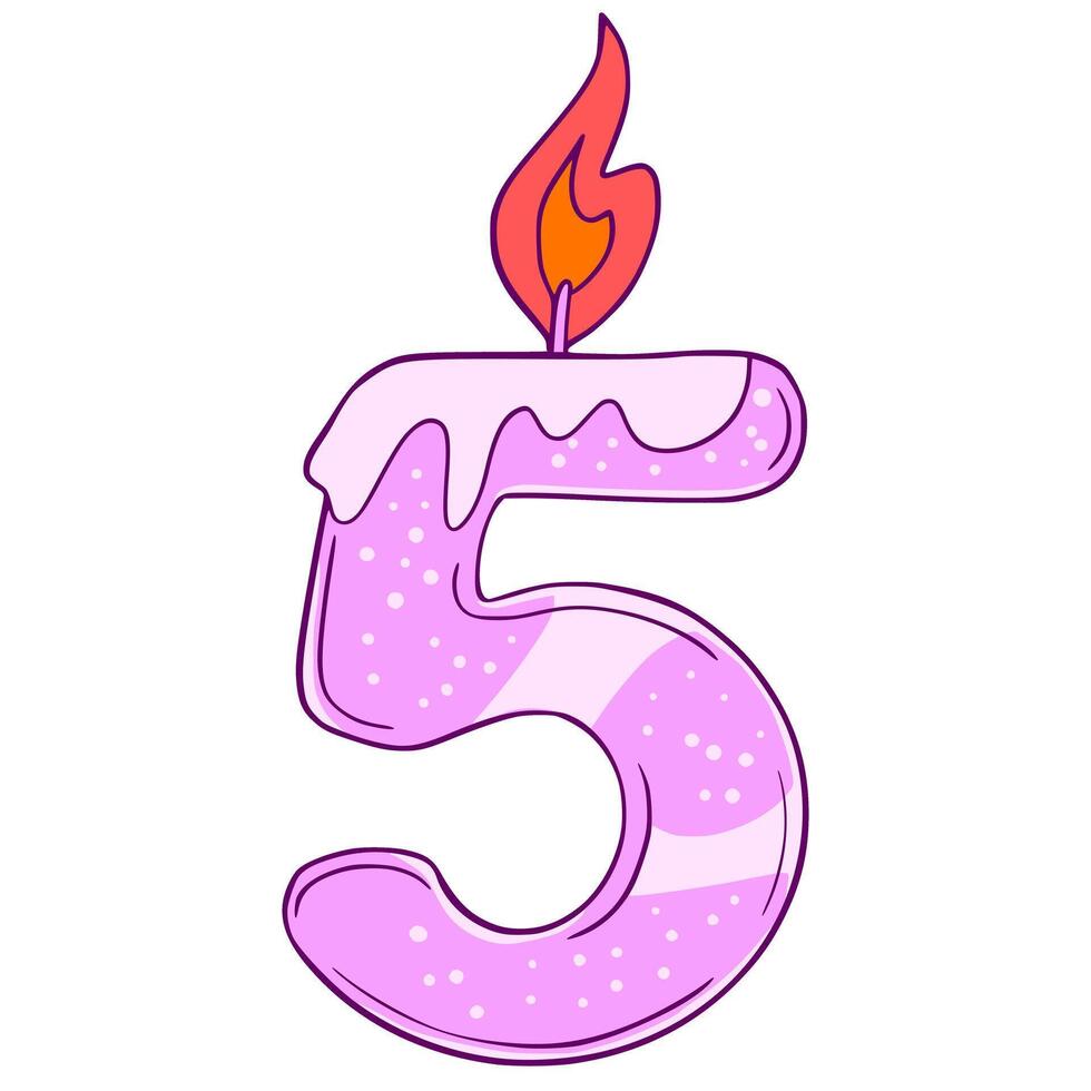 birthday candle number 5. A pink candle with a flame on it that says 5 Illustration vector
